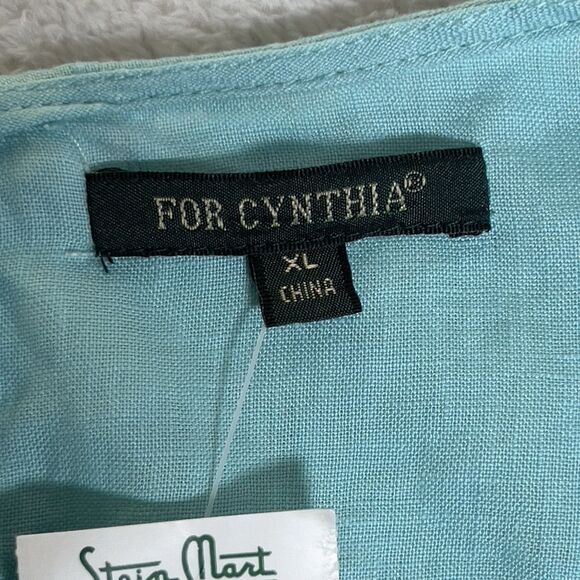 For Cynthia 100% Linen Top Womens Sz XL Turquoise Flutter Short Sleeves - Picture 6 of 10